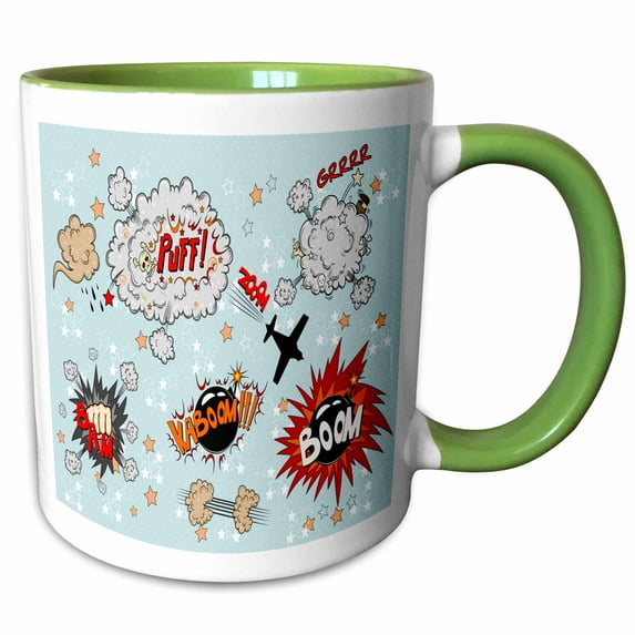 Comic Book Style Puff Clouds Zoom Vaboom Bam Boom Vector Background 15oz Two-Tone Green Mug mug-116172-12