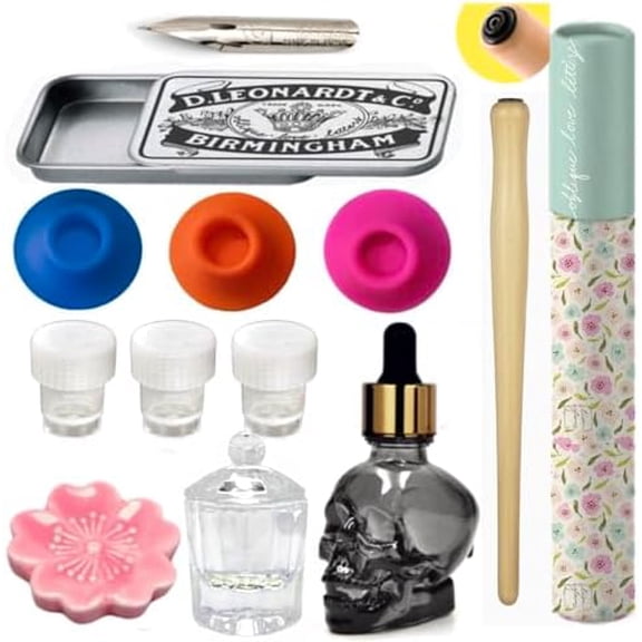 Comic Dip Pen Nib Holder Drawing Pens Glass Ink Well, Empty Ink Well for Dip Pen, Nikko g Nib, Pen Rest & Nib Tin Organizer Japanese Dip Pen Ink Moon Palace Sumi Ink$$Office