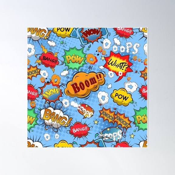 Comic Explosion Speech Bubbles Pattern Poster Wall Art, Modern Wall Decor For Living Room Bedroom, 30x30 UNFRAMED