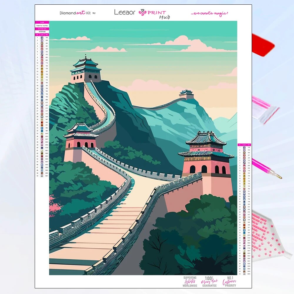 Comic Landscape Diamond Painting Famous Buildings Under Pink Sky Full