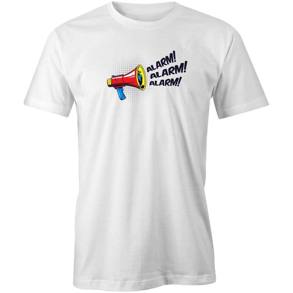 Comic Megaphone Alarm T-Shirt | Comic Art White Tee Gift