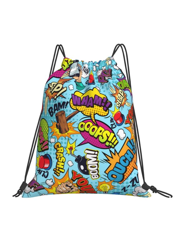 Comic Pop Art Drawstring Backpack, Drawstring Bag for Men Women Backpacks Drawstring Beach Bag, Portable Sports Yoga Fitness Leisure Backpack for Travel Shopping