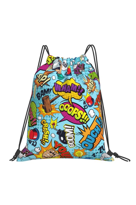 Comic Pop Art Drawstring Backpack, Drawstring Bag for Men Women Backpacks Drawstring Beach Bag, Portable Sports Yoga Fitness Leisure Backpack for Travel Shopping