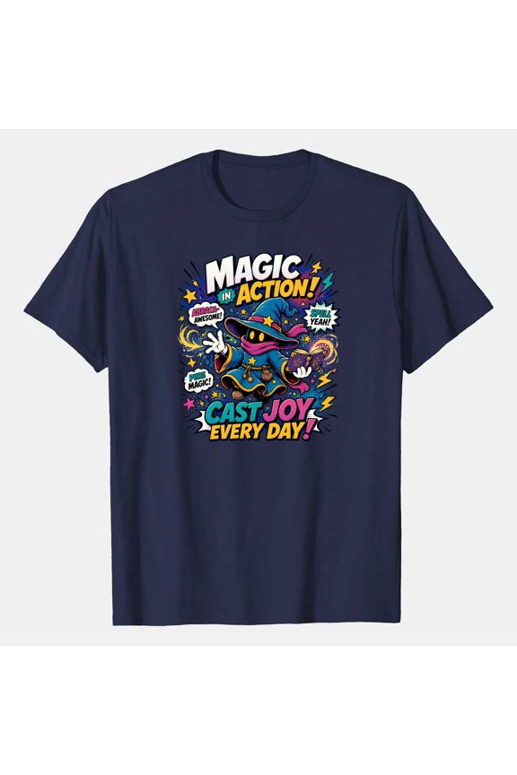 Comic Pop Art Wizard Graphic T-Shirt Funny Floating Sorcerer Magic Cartoon Unisex Fantasy Graphic Tee