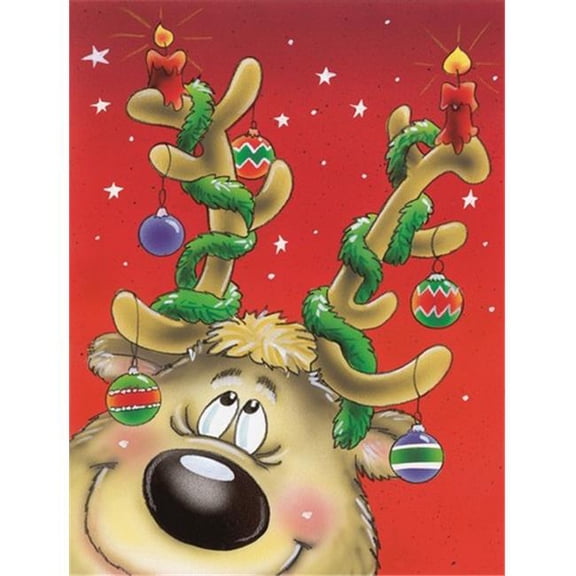 Comic Reindeer with Decorated Antlers Flag Canvas House Size