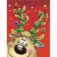 thumbnail image 1 of Comic Reindeer with Decorated Antlers Flag Garden Size, 1 of 1