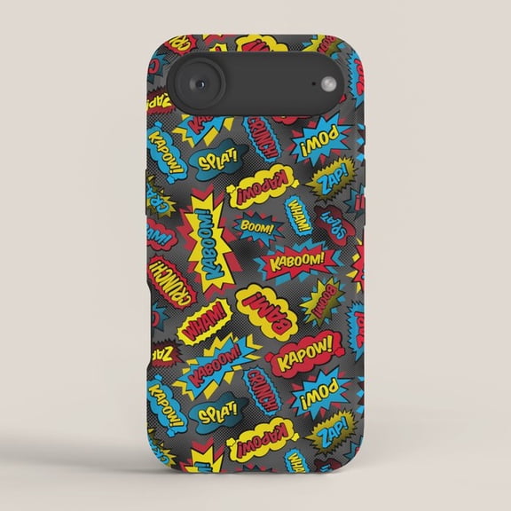 Comic Sound Effects Red, Yellow and Blue Tough Case for Apple iPhone, Polycarbonate and TPU