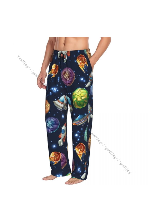 Comic Space With Planets Spaceships Mens Woman Pajamas Pyjamas Pants Lounge Pants Sleep Bottoms