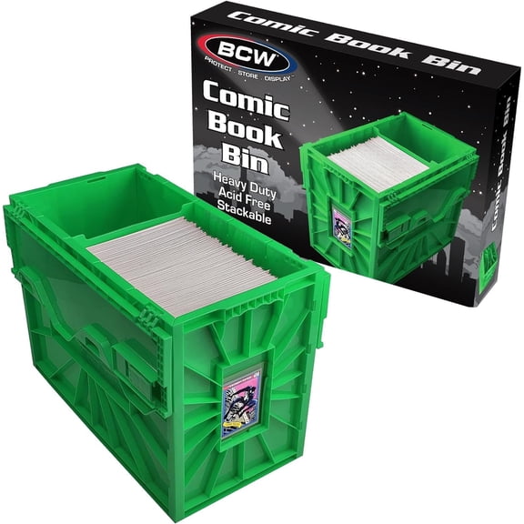 Comic Storage Bin  Stackable Acid-Free Plastic Organizer for 150 Issues  Green, Single Unit