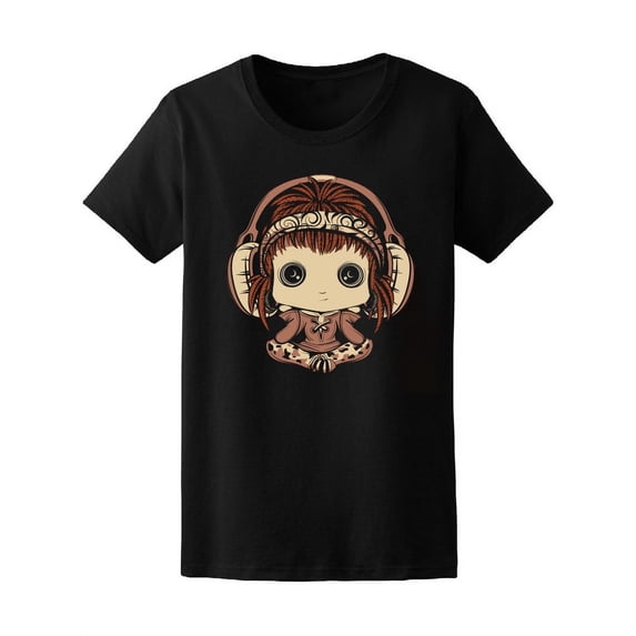 Comic Strange Girl Headphones T-Shirt Women -Image by Shutterstock, Female Small