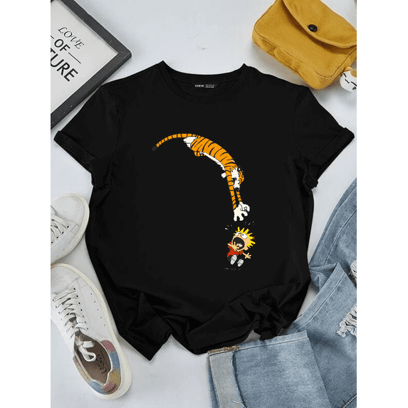 Comic Strip Hobbes Pouncing on Calvin Classic Comic Graphic Art Unisex T-Shirt V16633 ,up to size 5XL