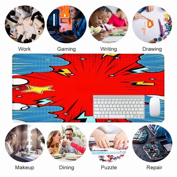 Comic Style Explosion Mouse Pad 31.5 x 11.82 Inches Rubber Desk Mat with Pop Art Design for Office or Gaming