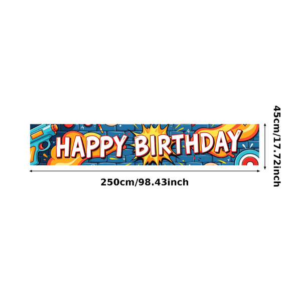 Comic Style Happy Birthday Banner with Toy Guns and Target Elements Background Backdrop Decor Party Supplies Birthday Decoration Photography Props Birthday Party Decorations