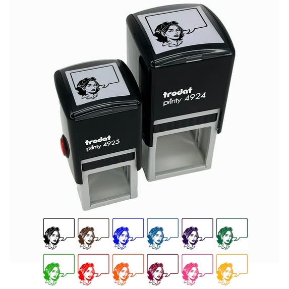 Comic Woman with Empty Text Speech Bubble Self-Inking Rubber Stamp Ink Stamper - Sky Blue Ink - Small 1 Inch