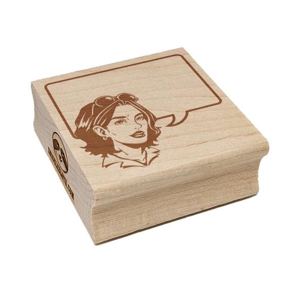 Comic Woman with Empty Text Speech Bubble Square Rubber Stamp Stamping Scrapbooking Crafting - Small 1.25in