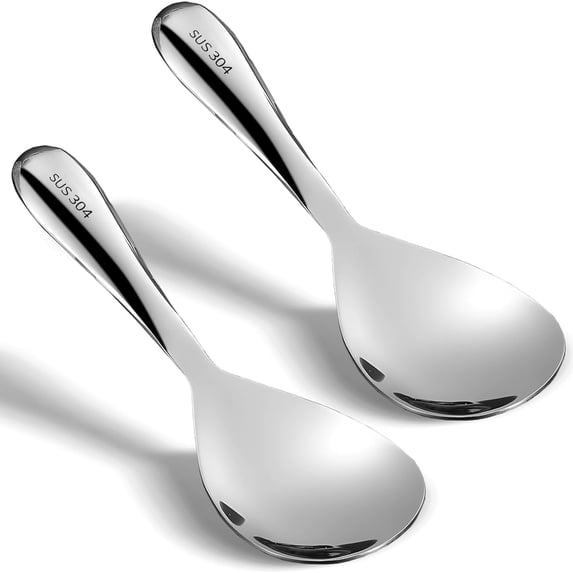 ABCISI 2Pcs Rice Spoon 304 Stainless Steel Rice Paddle Spoon Thickened Nonstick Rice Spatula Rice Scooper Rice Cooker Spoon Food Serving Spoon Scoop Kitchen Utensils for Home Restaurant Hotel(Bright)