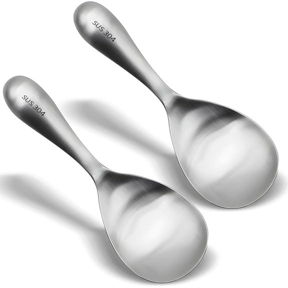 Comicfs 2Pcs Rice Spoon Paddle 304 Stainless Steel Rice Paddle Spoon Nonstick Rice Spatula Rice Scooper Metal Spoon Rice Cooker Spoon Food for Mixing Serving Draining Scooping Scraping (Matte)