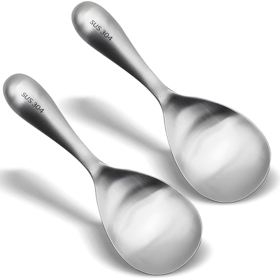 ABCISI 2Pcs Rice Spoon Paddle 304 Stainless Steel Rice Paddle Spoon Nonstick Rice Spatula Rice Scooper Metal Spoon Rice Cooker Spoon Food for Mixing Serving Draining Scooping Scraping (Matte)