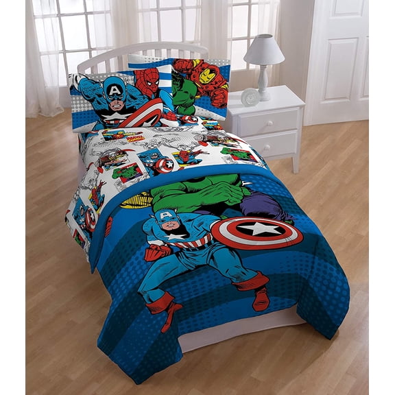 Comics Avengers Good Guys 4 Piece Twin Bed Set, Blue