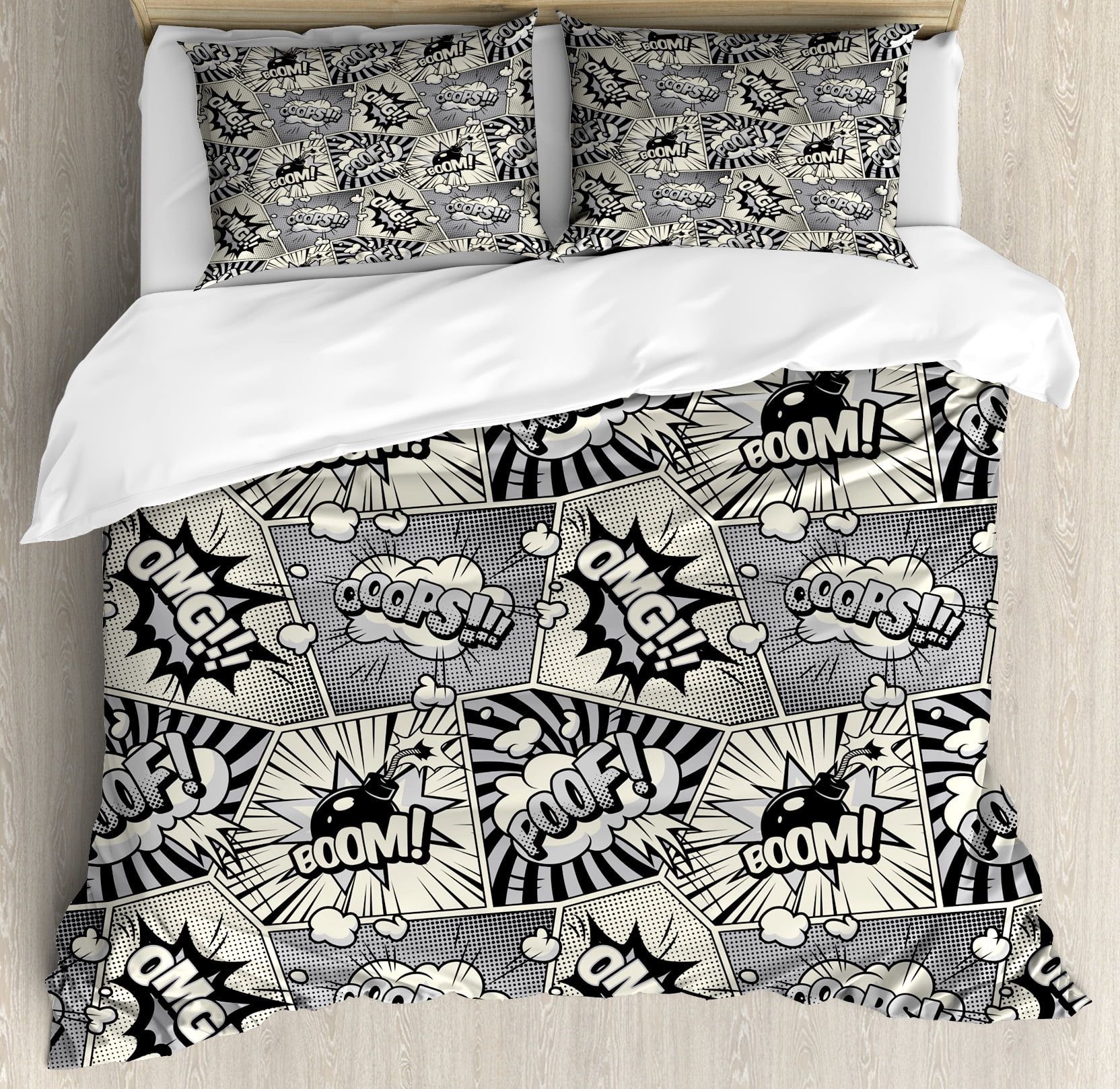 Comics Duvet Cover Set, Bubbly Poof Boom Omg Bubbly Calligraphy Design ...