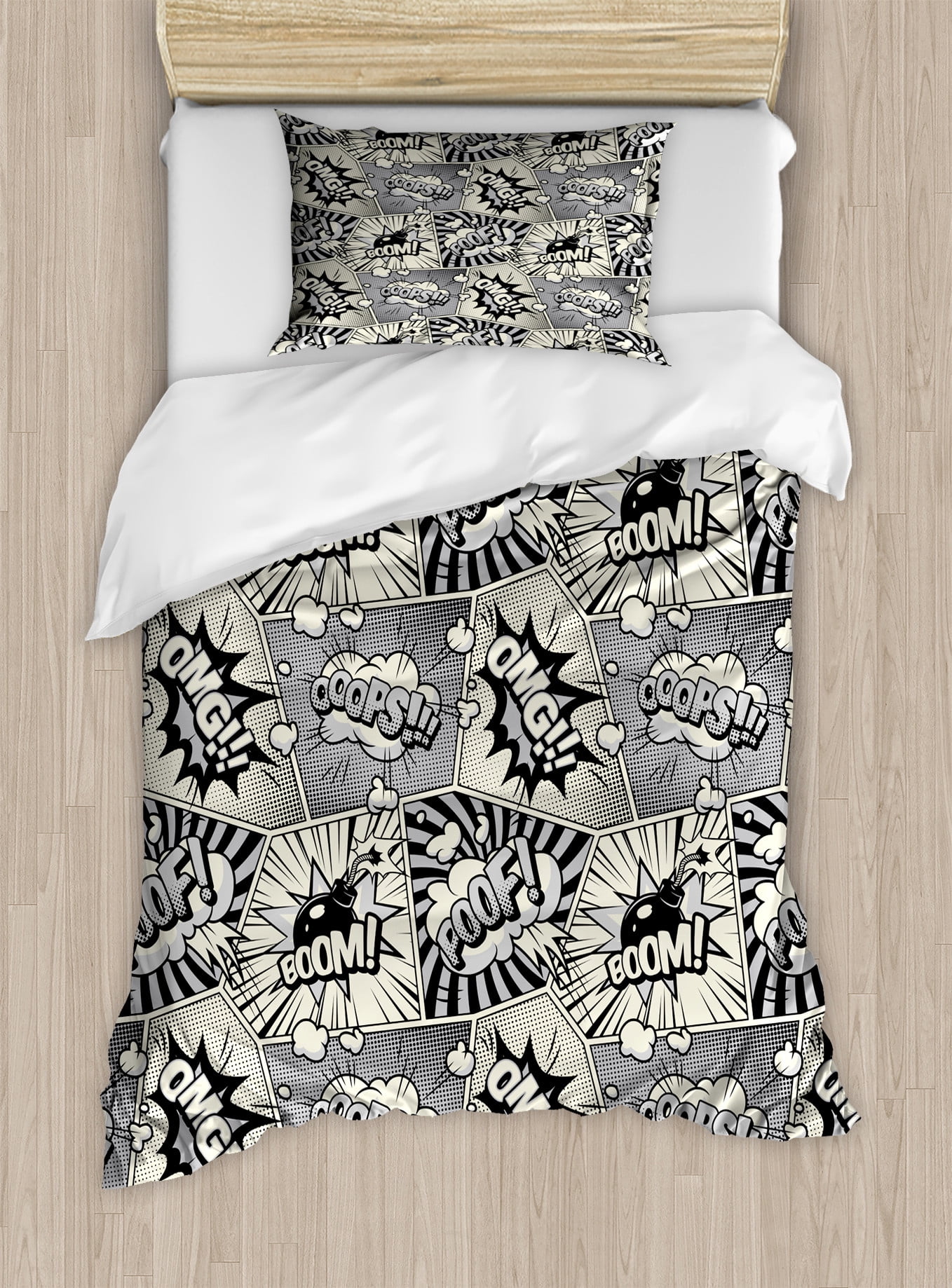 Comics Duvet Cover Set, Bubbly Poof Boom Omg Bubbly Calligraphy Design ...