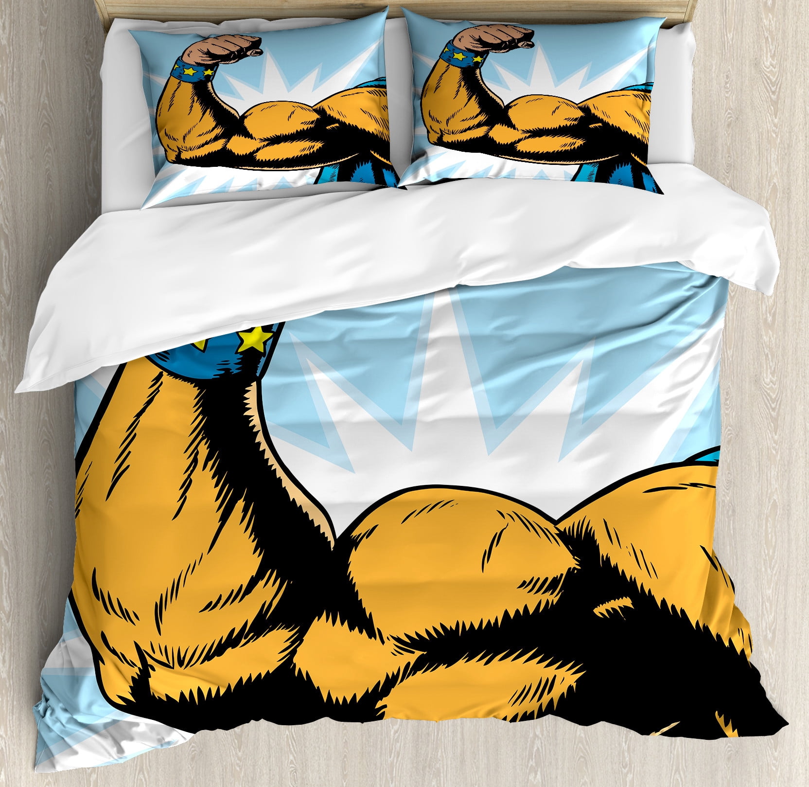 Comics Duvet Cover Set, Superhero Arm Flexing Muscles Powerful Fiction ...