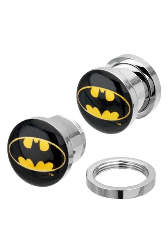 Comics PSBTMN-00PR Screw Fit Stainless Steel Plugs with Batman Logo, Size 0