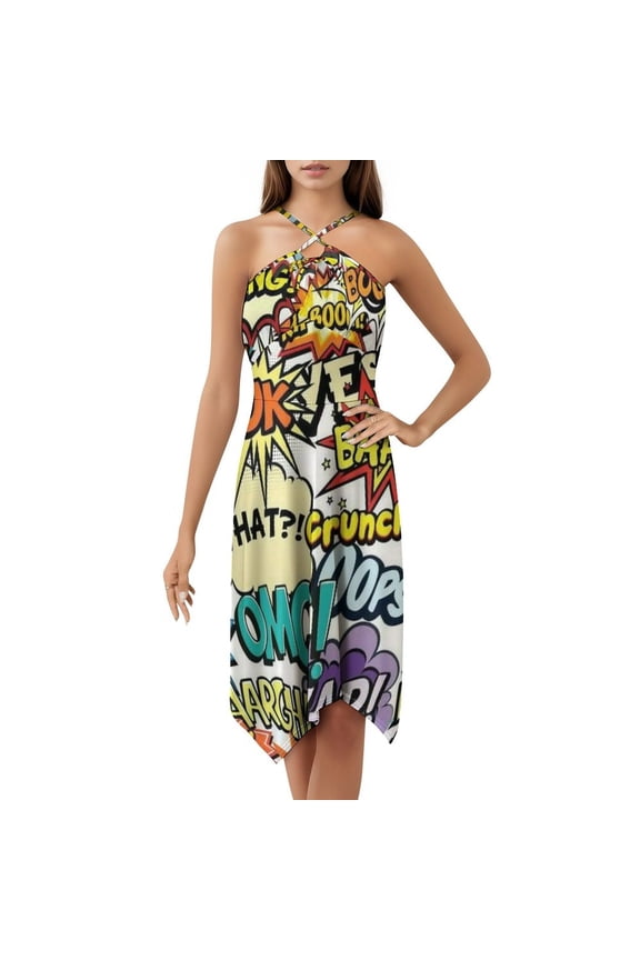 Comics Pop Art Dress Elegant Party Dresses Evening Dresses Women Dress Long Dresses Sleeveless Dress Ladies Dresses