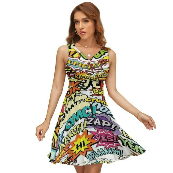 Comics Pop Art Dress Summer Street Style Dresses Female Sleeveless Printed Sundress