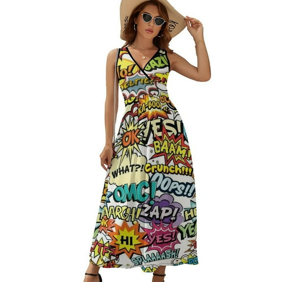 Comics Pop Art Sleeveless Dress Dresses Women Summer Evening Dresses Ladies Bohemia Long Dresses