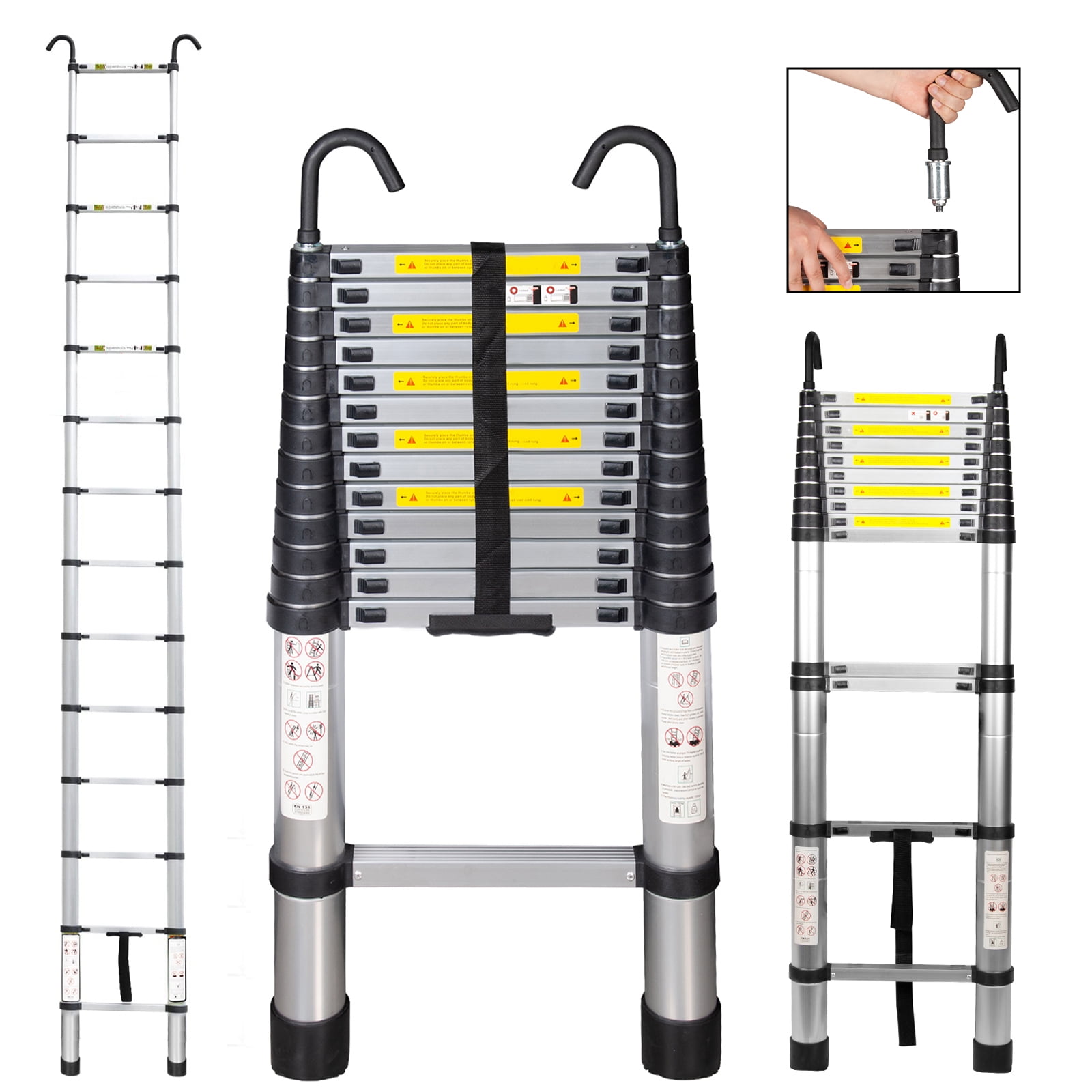 Comie 15.8ft Telescoping Ladder W/Non-Slip Feet Detachable Hooks ...