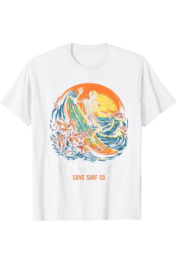 Comin' In Hot Cove Surf Co Surfing Skeleton T-Shirt, Vintage T-Shirt