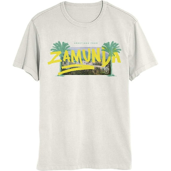 Coming 2 America x Ruth Carter Collab Zamunda Post Card Unisex Adult Graphic T-Shirt (Medium, White)