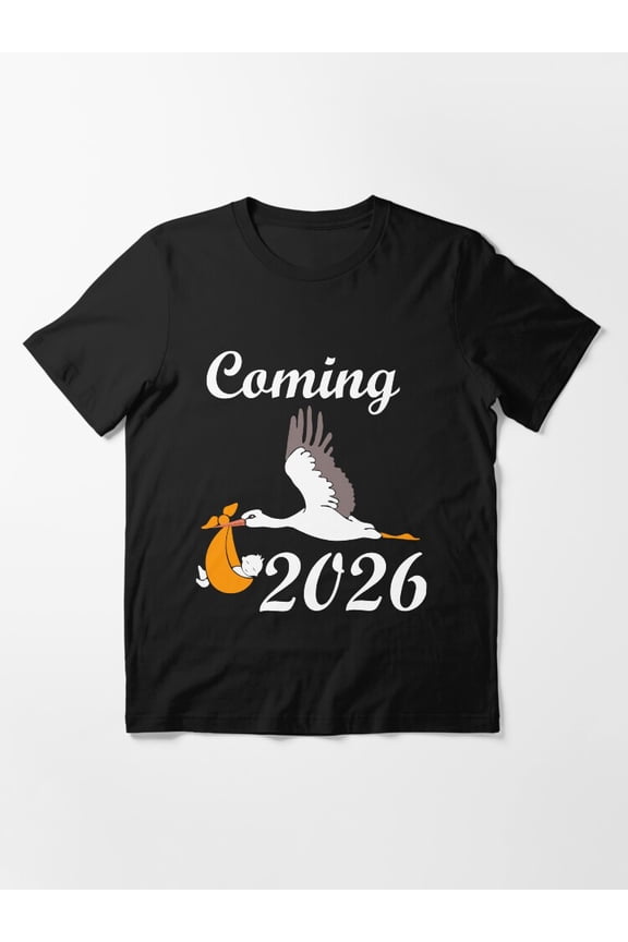 Coming 2026 Stork And Baby Design Pregnancy Announcement Reveal Gift Unisex T-Shirt up to Size 5XL