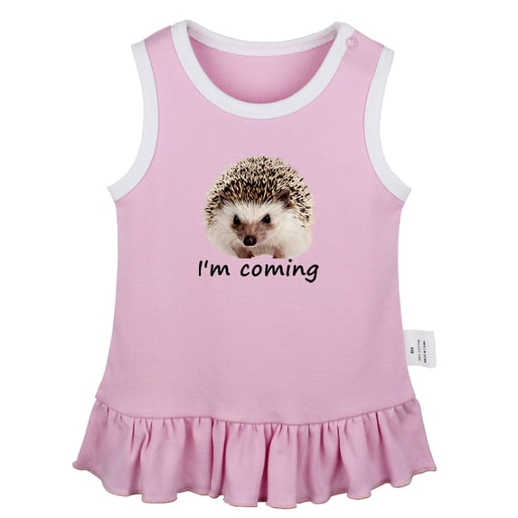 I'm Coming Funny Dresses For Baby, Newborn Babies Animal Hedgehog Pattern Skirts, Infant Princess Dress, 0-24M Kids Graphic Clothes (Pink Sleeveless Dresses, 0-6 Months)
