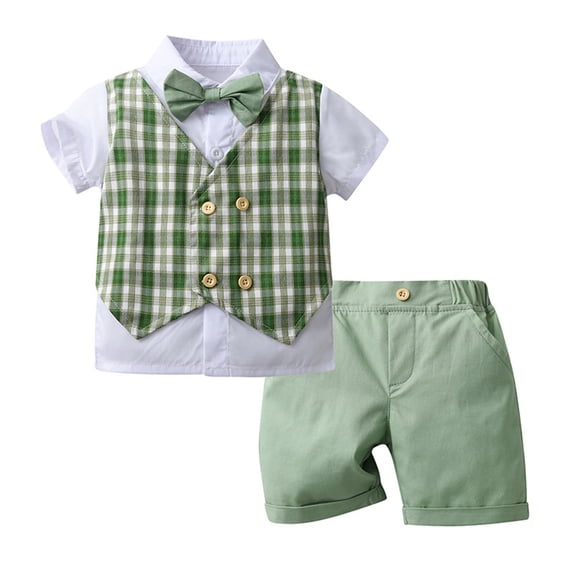 Coming Home Outfit Boy Toddler Clothes Set Green Short Sleeved Suit Gentleman Outfit Summer Boys Clothes Green 2-3 Years