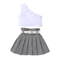thumbnail image 1 of Coming Home Outfit Girl 2Pcs Sleeveless Off Shoulder Top Cotton A Line Ruffles Hem Plaid Skirt Belt Sets Girl Baby Clothes White 3 Years-4 Years, 1 of 7