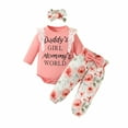 thumbnail image 1 of Coming Home Outfit Girl Newborn Fall 3 Piece Cotton Cute Clothing Set Lace Ruffle Sleeve Letter Romper Floral Pants with Headband, Pink, 9 Months, 1 of 6
