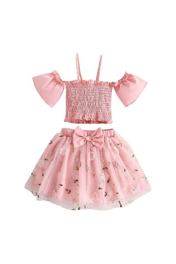 Coming Home Outfit Girl Toddlers Summer Fashion Casual Clothes Skirts Camisole Tops Flower Set Girl Clothes Pink 4 Years-5 Years