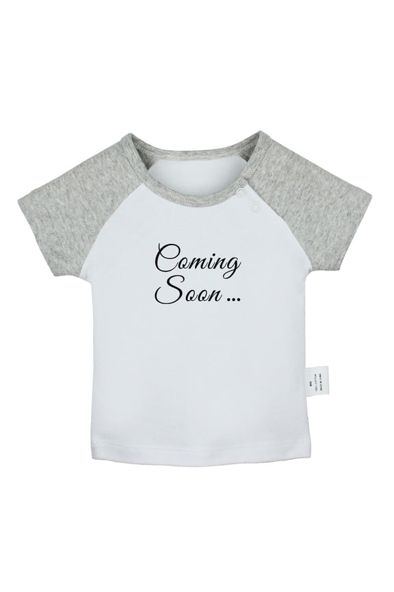 Coming Soon Pregnancy Announcement T shirt For Baby, Newborn Babies T-shirts, Infant Tops, 0-24M Kids Graphic Tees Clothing (Short Gray Raglan T-shirt, 0-6 Months)