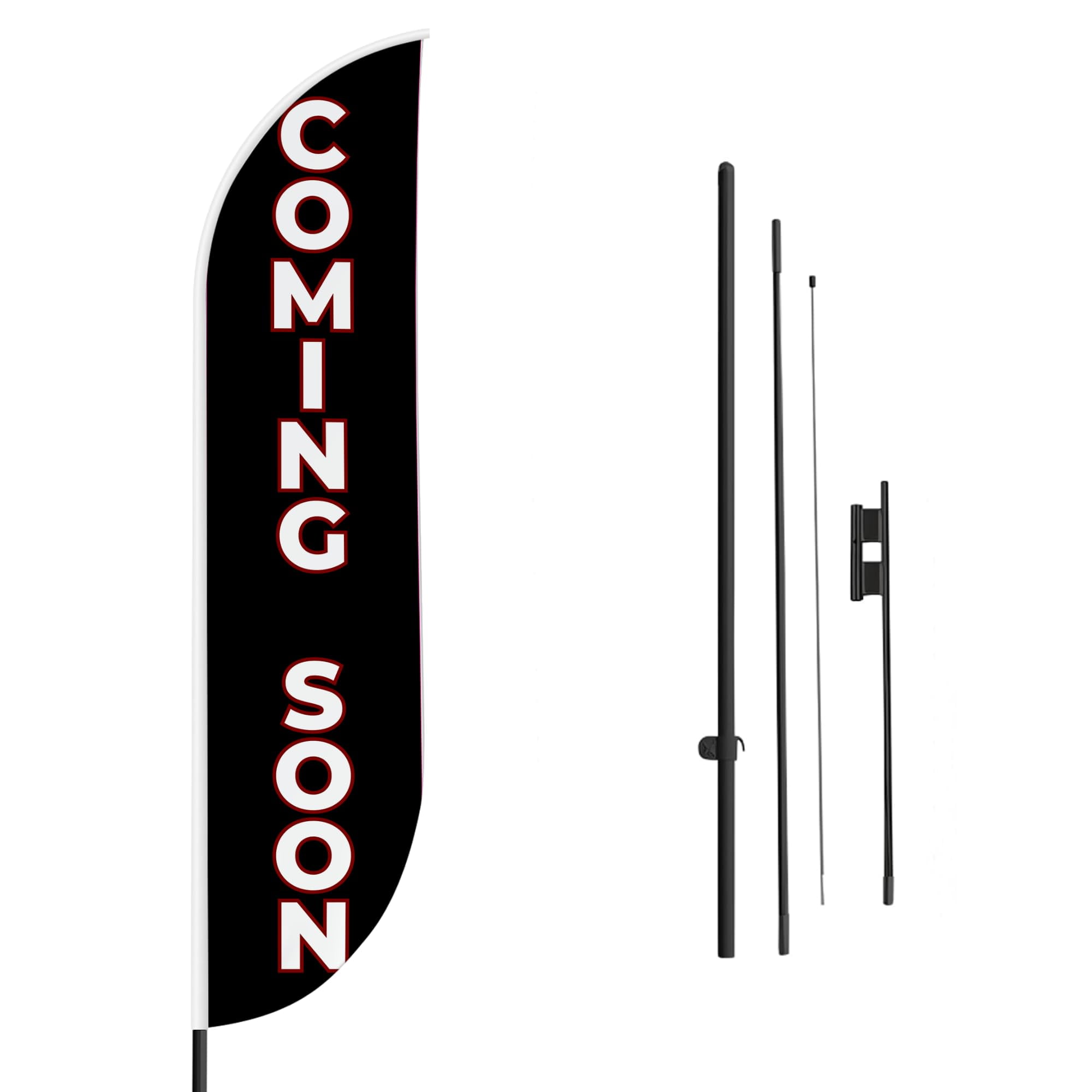 Coming Soon Sign feather flag Pole Kit for Outdoor by Mavis Printing|15 FEET Long Polyester Outdoor Banner Flag for Easy Hang|HD Print Swooper Flag Pole Mount to Celebrate Coming Soon