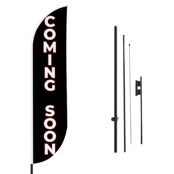 Coming Soon Sign feather flag Pole Kit for Outdoor by Mavis Printing|15 FEET Long Polyester Outdoor Banner Flag for Easy Hang|HD Print Swooper Flag Pole Mount to Celebrate Coming Soon