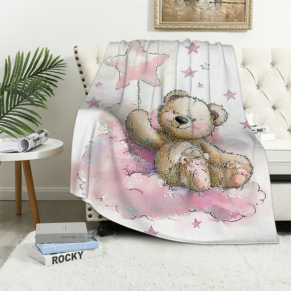 Comio Teddy Bear, Star, Cloud Flannel Blanket Eye-catching Design Perfect for All Seasons 50x60in