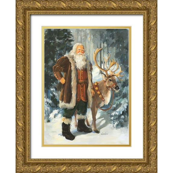 Comish, Susan 25x32 Gold Ornate Wood Framed with Double Matting Museum Art Print Titled - Woodland Santa