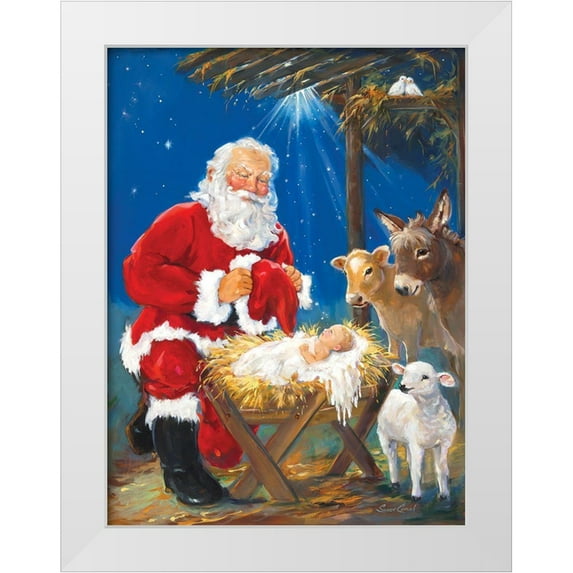 Comish, Susan 25x32 White Modern Wood Framed Museum Art Print Titled - Nativity Santa