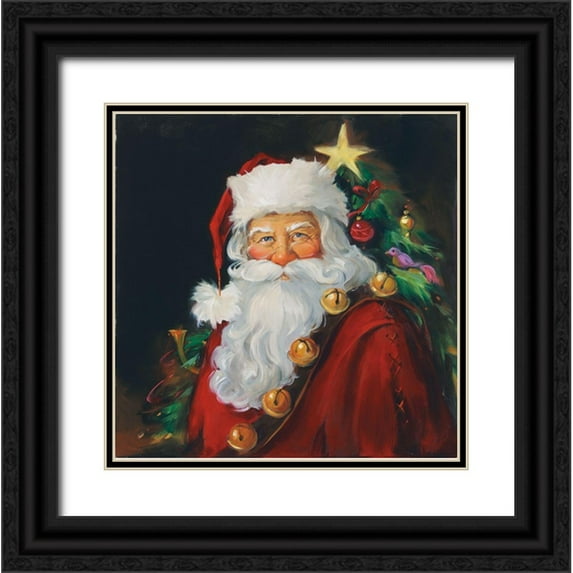 Comish, Susan 26x26 Black Ornate Wood Framed with Double Matting Museum Art Print Titled - Sparkling Santa