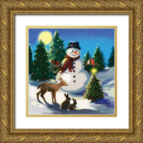 Comish, Susan 26x26 Gold Ornate Wood Framed with Double Matting Museum Art Print Titled - Snowman and Friends