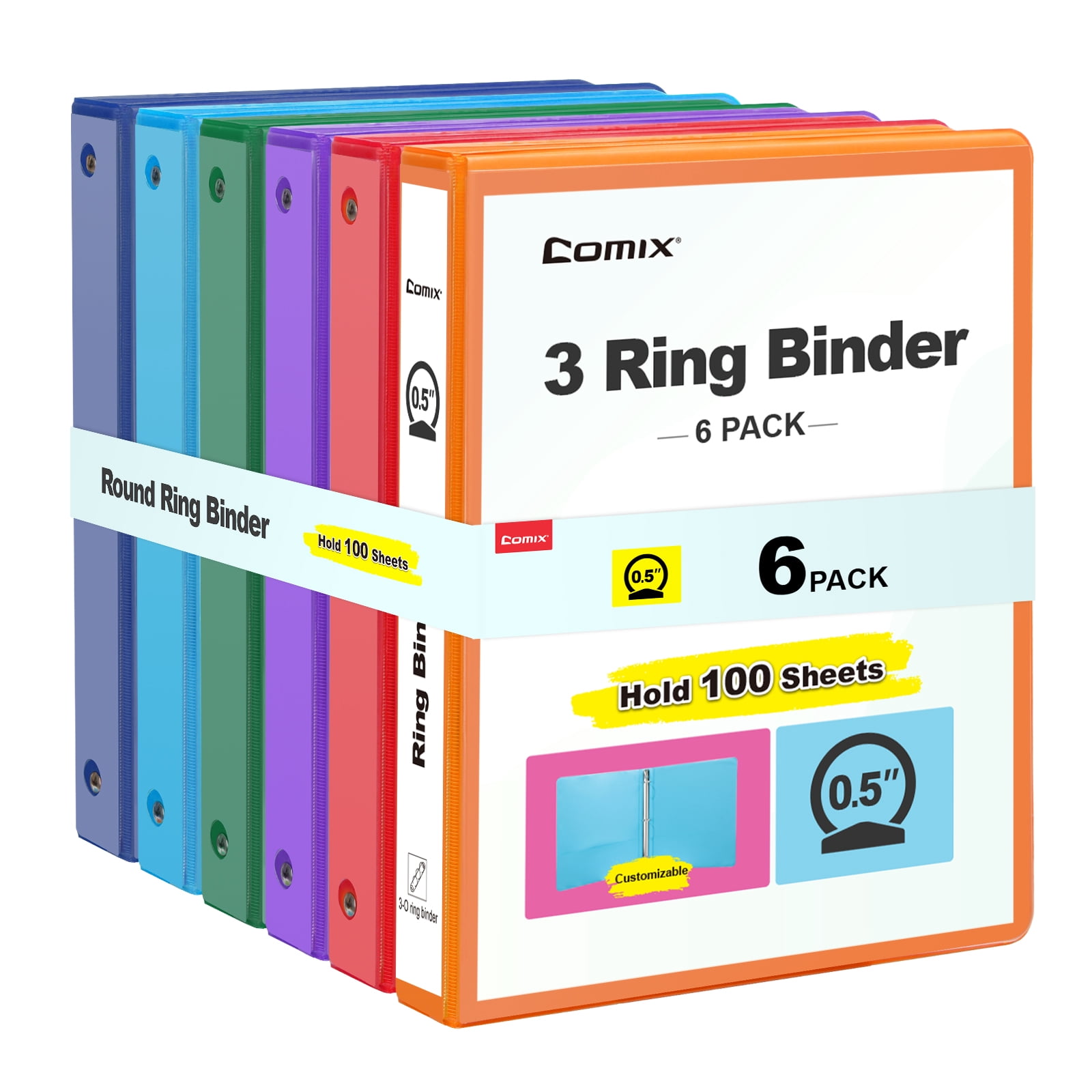 COMIX, View Binders, 0.5 inch, Multicolor pack of 6 - Walmart.com