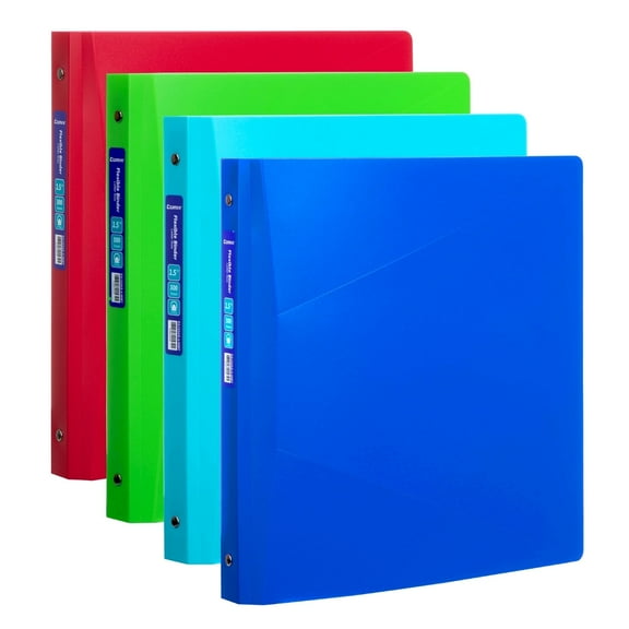 Comix 1.5 inch 3 Ring Binder with Pockets,Round Ring, 300 Sheets,Flexible, 4-Pack Assorted Color