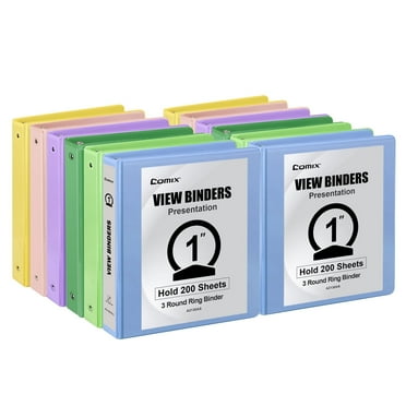 Comix 1 inch 3-ring Binder, Round Ring, 200 Sheets Capacity, 12 Pack Assorted Color